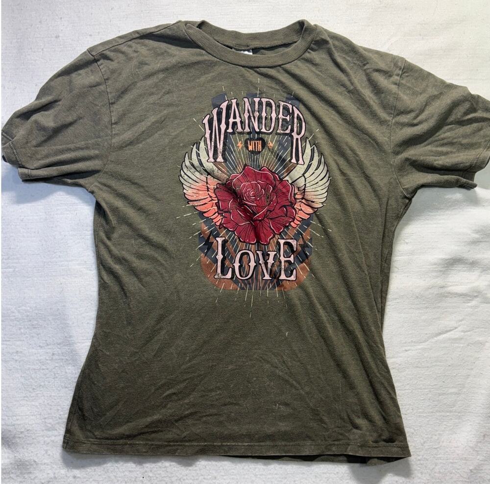 No Boundaries "Wander With Love" Rose & Wings Graphic T-Shirt (Size M 7-9)